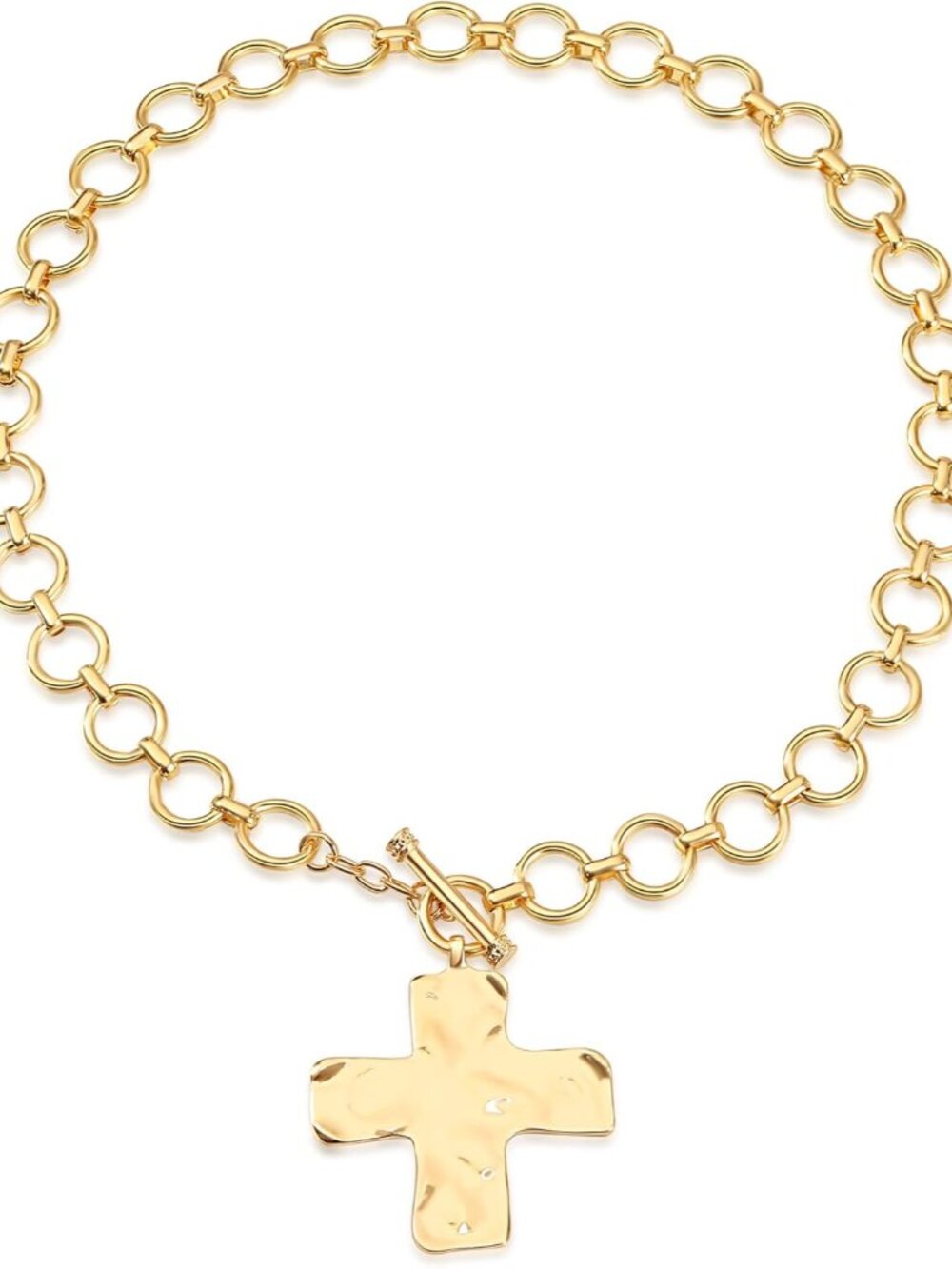 Chunky Statement Gold Hammered Bold Two Tone Cross Heart Star Necklace Thick Cha